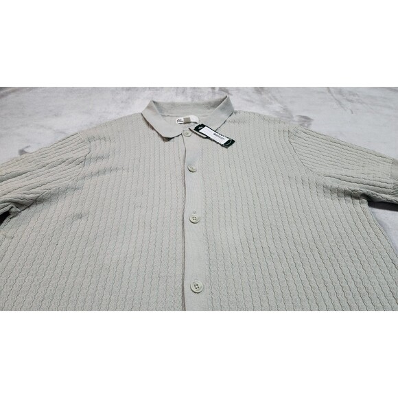 The Commons Men's Light Grey XL Ribbed Short Sleeve Button Down Shirt NWT - Picture 2 of 9